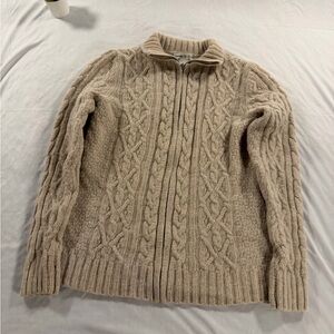 Cambridge Dry Goods Women’s Cable Knit Sweater Lambs Wool Rabbit Hair Full Zip L